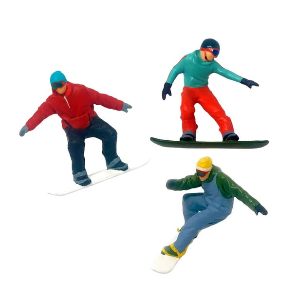 3 figuras de esquí en miniatura de resina a escala HO, para construir micropaisajes. D