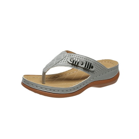 

Lacyhop Ladies Beach Sandal Summer Wedge Sandals Platform Flip-flops Indoor Comfort Casual Shoes Non-slip Slip On Slides Gray 5
