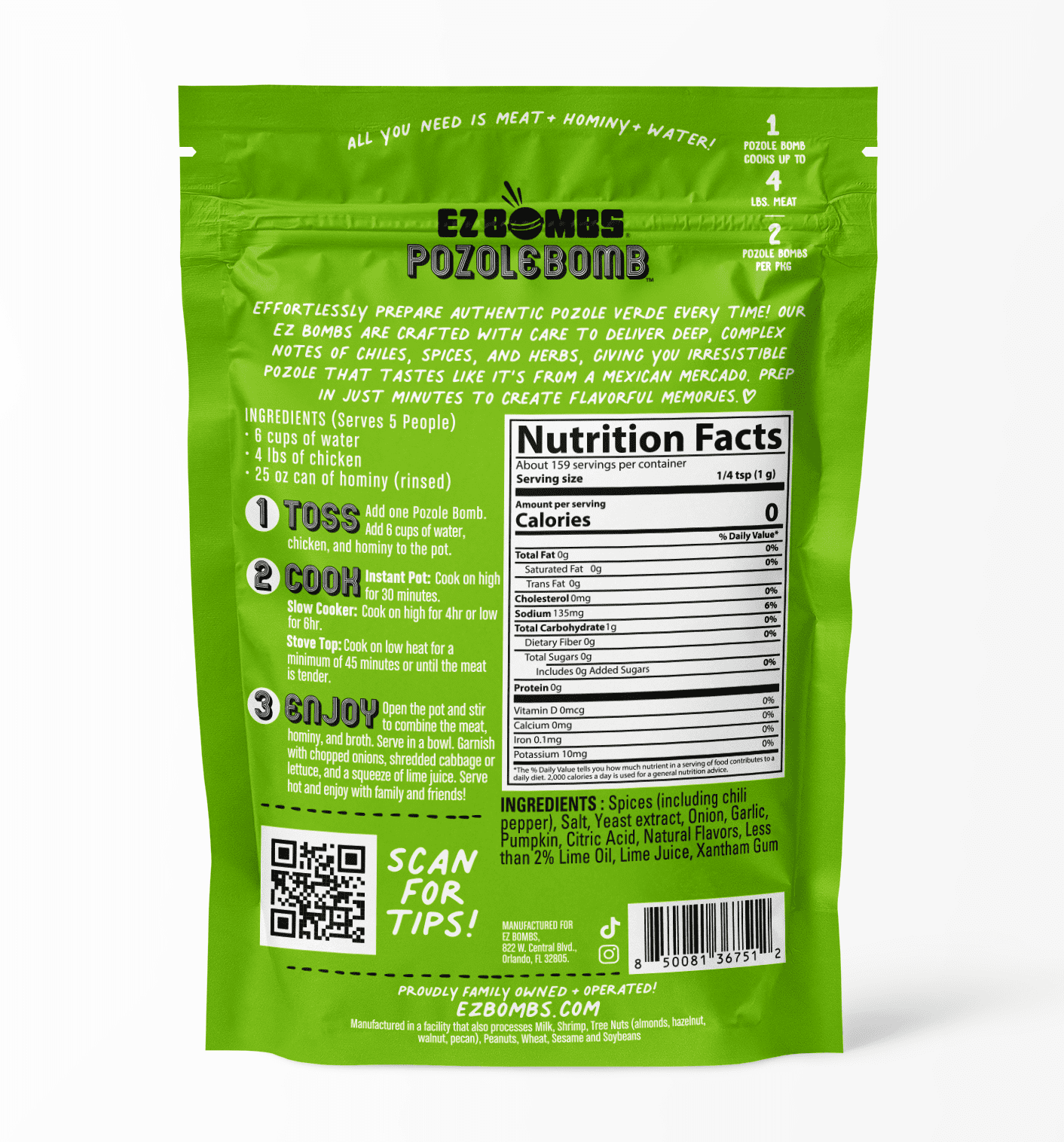 EZ Bombs Pozole Verde Bomb Seasoning, 2 Pack – Authentic Mexican Soup Mix for Traditional Pozole Verde , Made with Herbs & Spices for Quick and Flavorful Meals