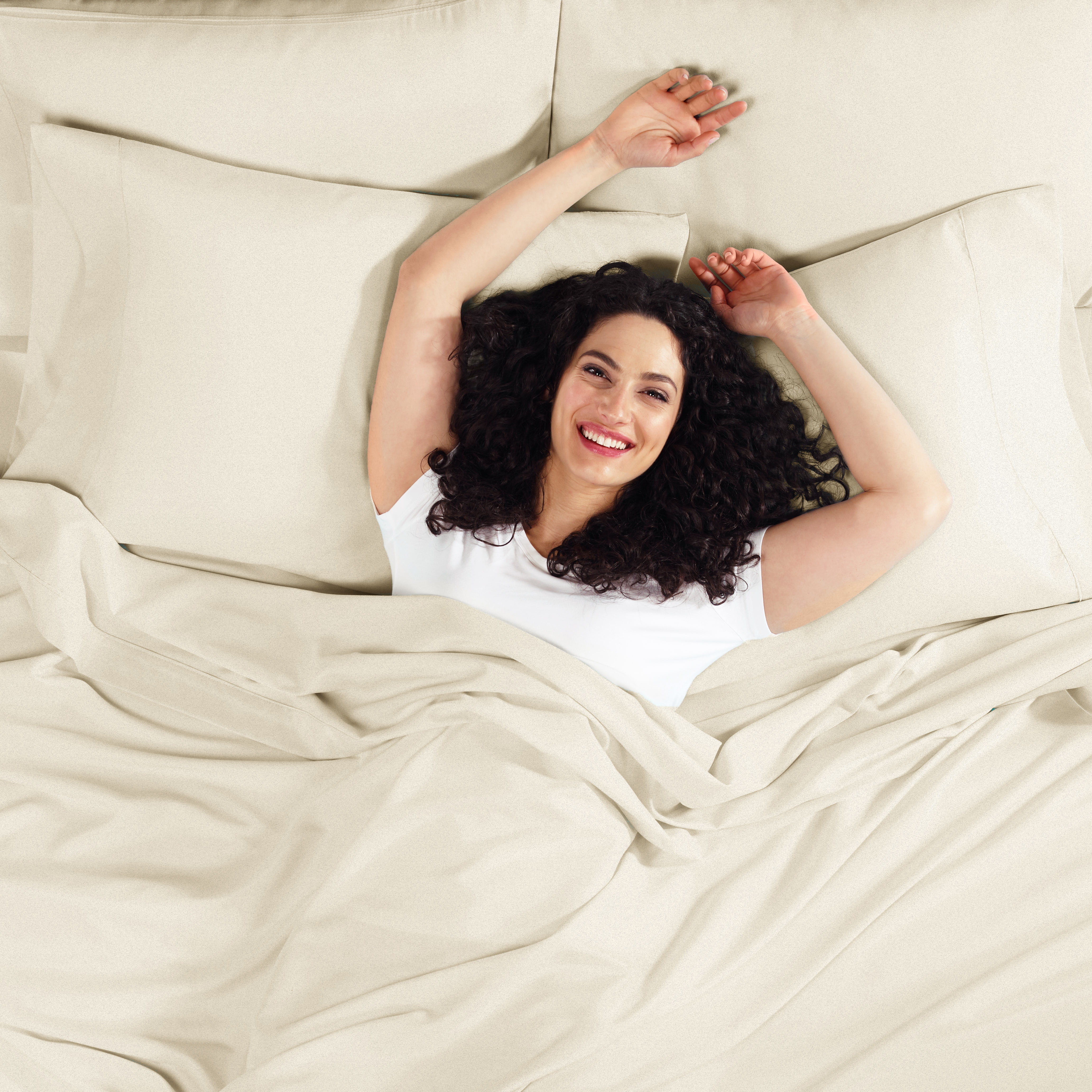 Hearth & Harbor Deep Pocket 3 Piece Solid Bed Sheet Set, 1800 Thread Count Microfiber Sheets, Twin-XL, Cream