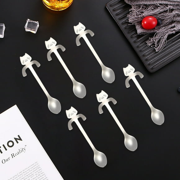 6pcs Hanging Cup Spoon Cute Mirror Coffee Spoon Teaspoon Portable Stainless Steel Ice Cream Tableware with Long Handle