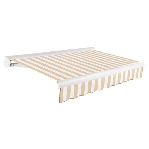 Awntech 8 Ft Key West Right Motorized Heavy Duty Patio Retractable Awning with Cassette (96in x 9.38in x 78in), Linen/White Stripe