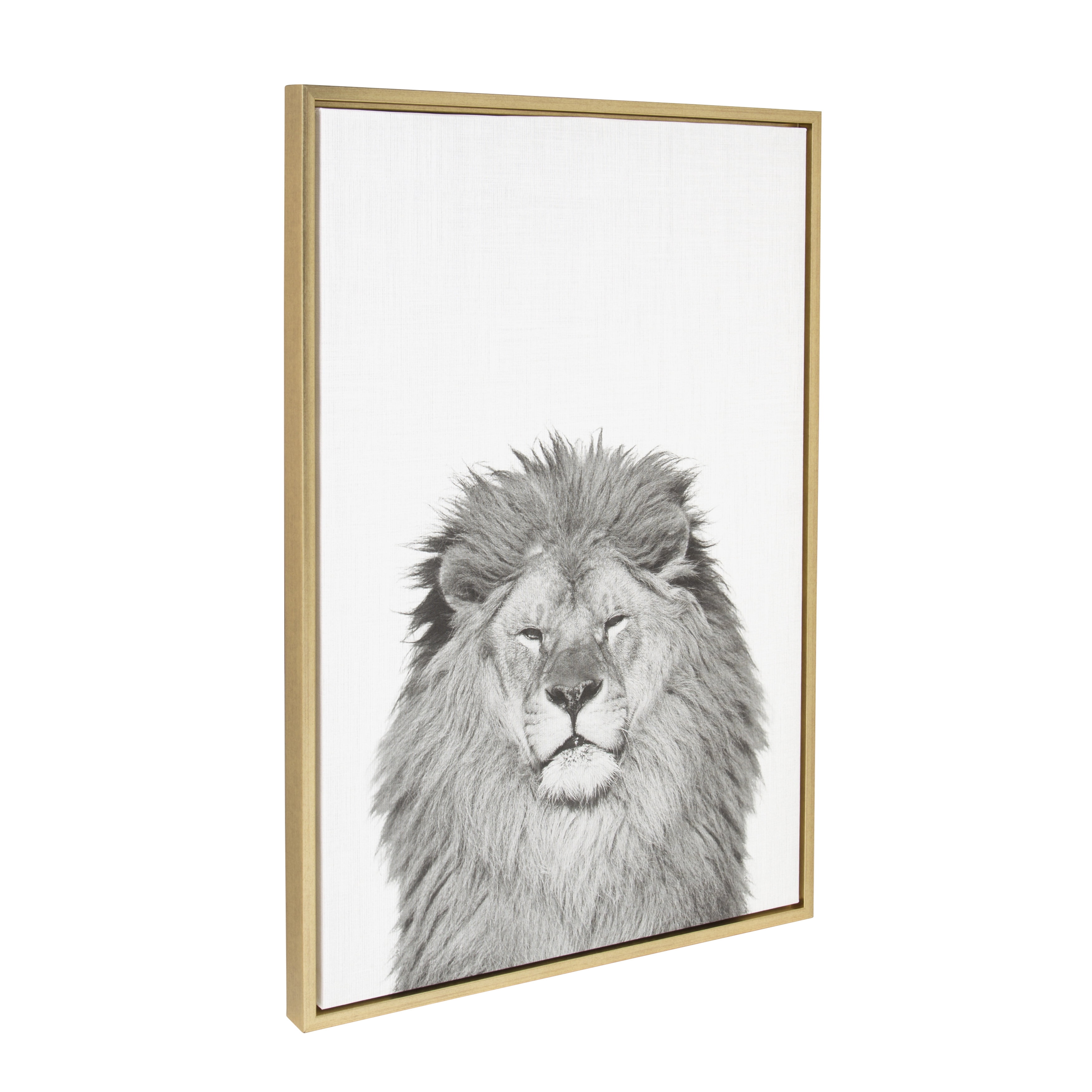Kate and Laurel Sylvie Lion Animal Print Black and White Portrait Framed Canvas Wall Art by Simon Te Tai, 23x33 Gold
