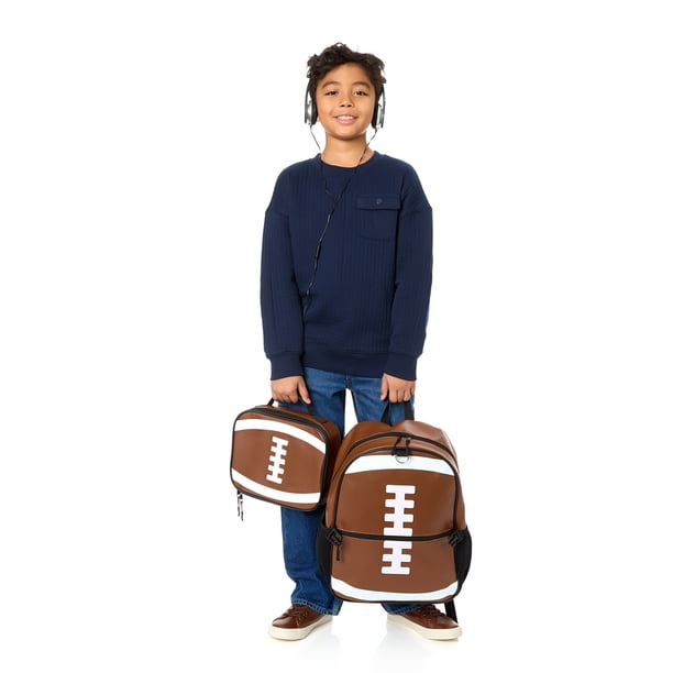 Showudesigns Kids Backpack Set With Lunch Box & Pencil Case - Football Print, Durable Polyester