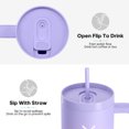 thumbnail image 2 of GEDUX 1200ml Tumbler with Handle, 2-in-1 Leak Proof Lid (Straw/Flip), Insulated Water Bottle, Stainless Steel Tumbler with Non-Slip Silicone, Wide Mouth Travel Mug Cupholder Friendly, 2 of 7