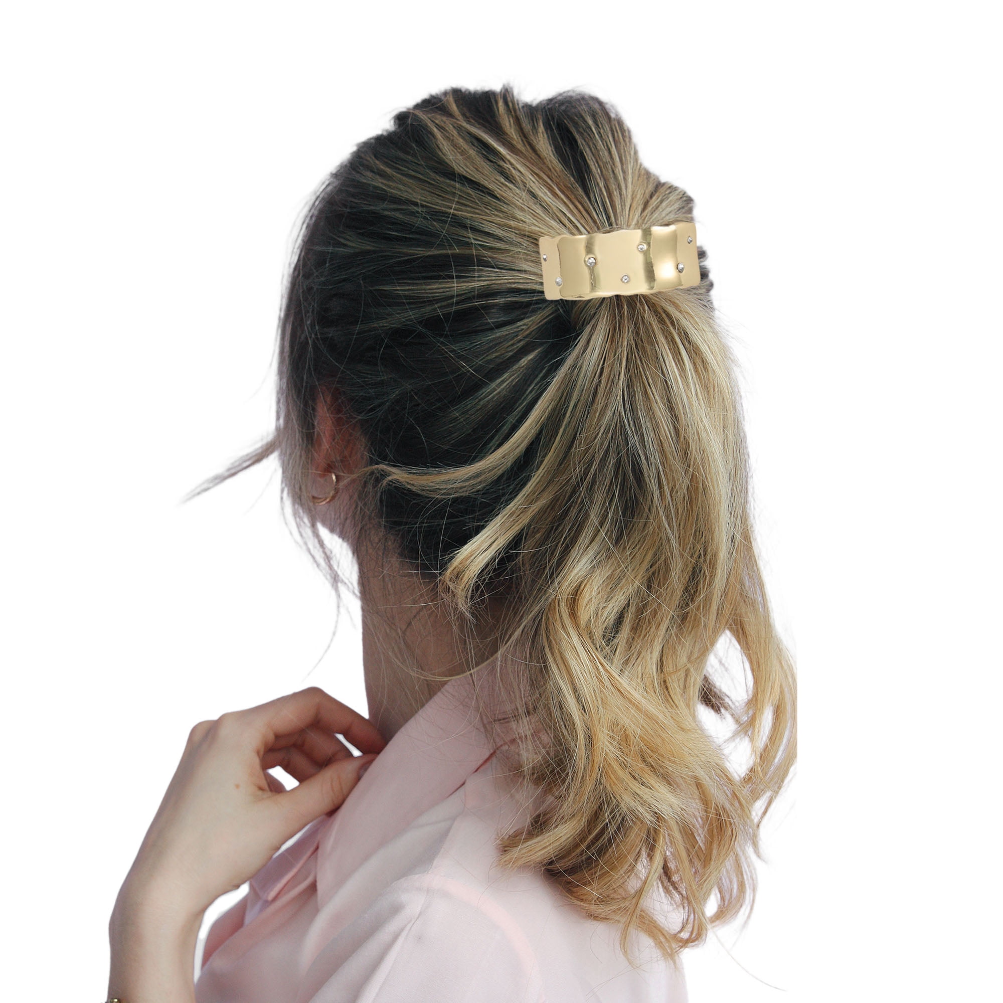 Unique Bargains Rhinestone Arch-shaped Ponytail Buckle Hair Clip for Women 1 Pc Gold tone