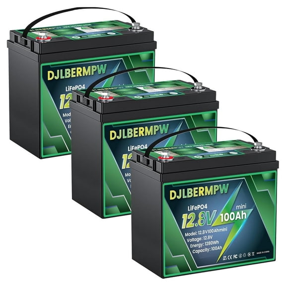 3 Pack Mini 12V 100Ah LiFePO4 Lithium Battery 100A BMS 4000  Deep Cycle for Solar, Golf Cart, Marine
