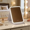 thumbnail image 4 of Todaioua Travel Makeup Mirror, Portable LED Lighted Makeup Mirror, Rotation Touch Screen Vanity Mirror, 60 LEDs, 3-Color Dimmable Lighting, Rechargeable Tabletop Folding Cosmetic Mirror, 4 of 7