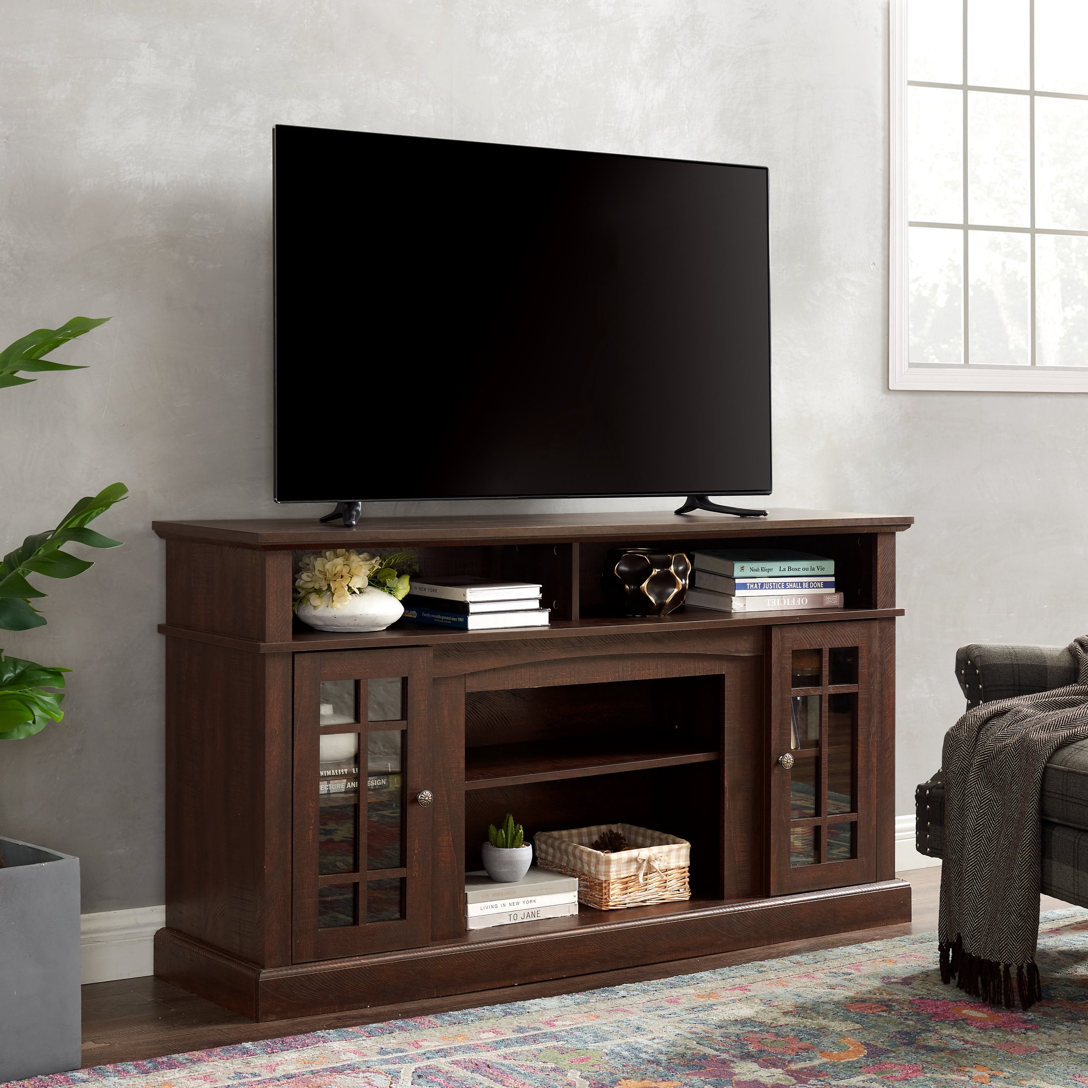 Noble House Fenpine 58" TV Media Stand, Modern Entertainment Console with Open & Closed Storage for 65" TVs, Espresso