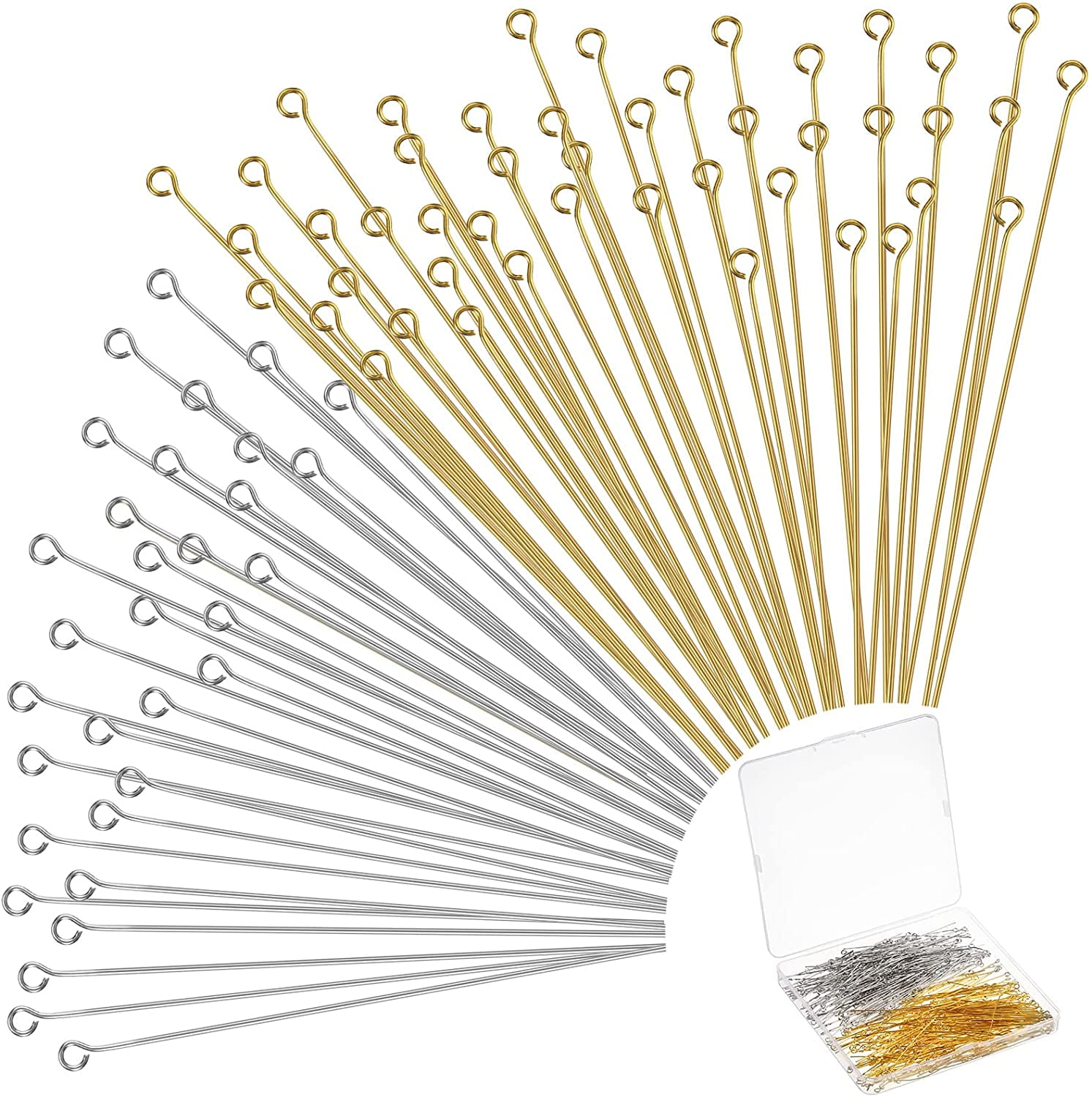  BEADIA 18K Gold Plated Open Eye Pins Non Tarnish 50mm 100pcs  for Jewelry Making Findings : Arts, Crafts & Sewing