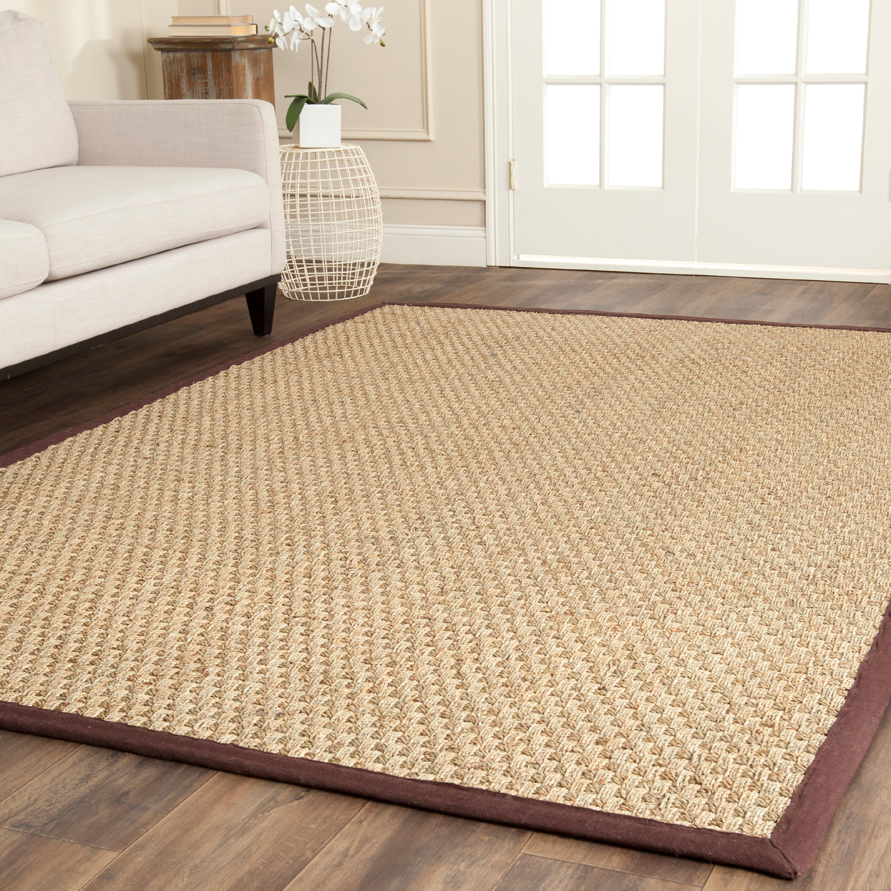 SAFAVIEH Natural Fiber Arbor Border Area Rug, Natural/Dark Brown, 8' x ...