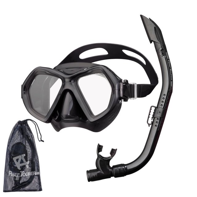 Reef Tourer Máscara y Snorkel X-Plore de 2 Ventanas para Adultos, Color Negro/negro
