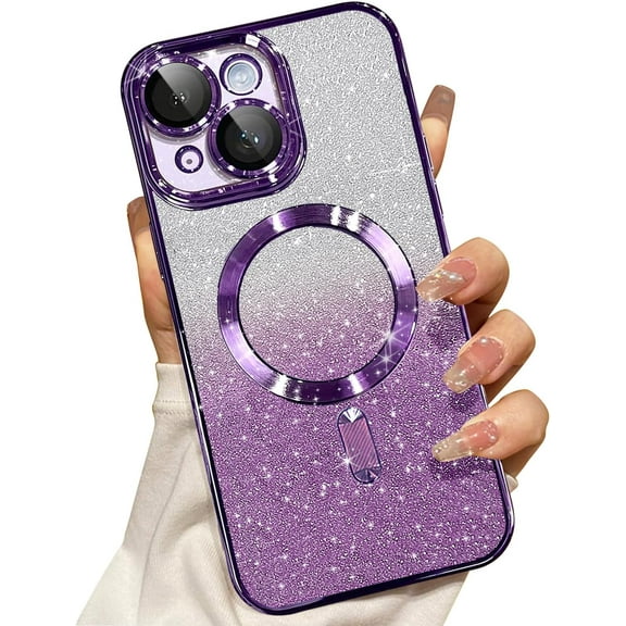 Compatible with iPhone 13 Pro Max Magnetic Glitter Case with Camera Lens Protector Full Protection Case Compatible with MagSafe Elegant Anti-Scratch Case Cover for iPhone 13 Pro Max Gold
