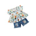 thumbnail image 3 of ITFABS Girls Flower Print Flying Sleeve Tops + Denim Shorts Set, 3 of 7