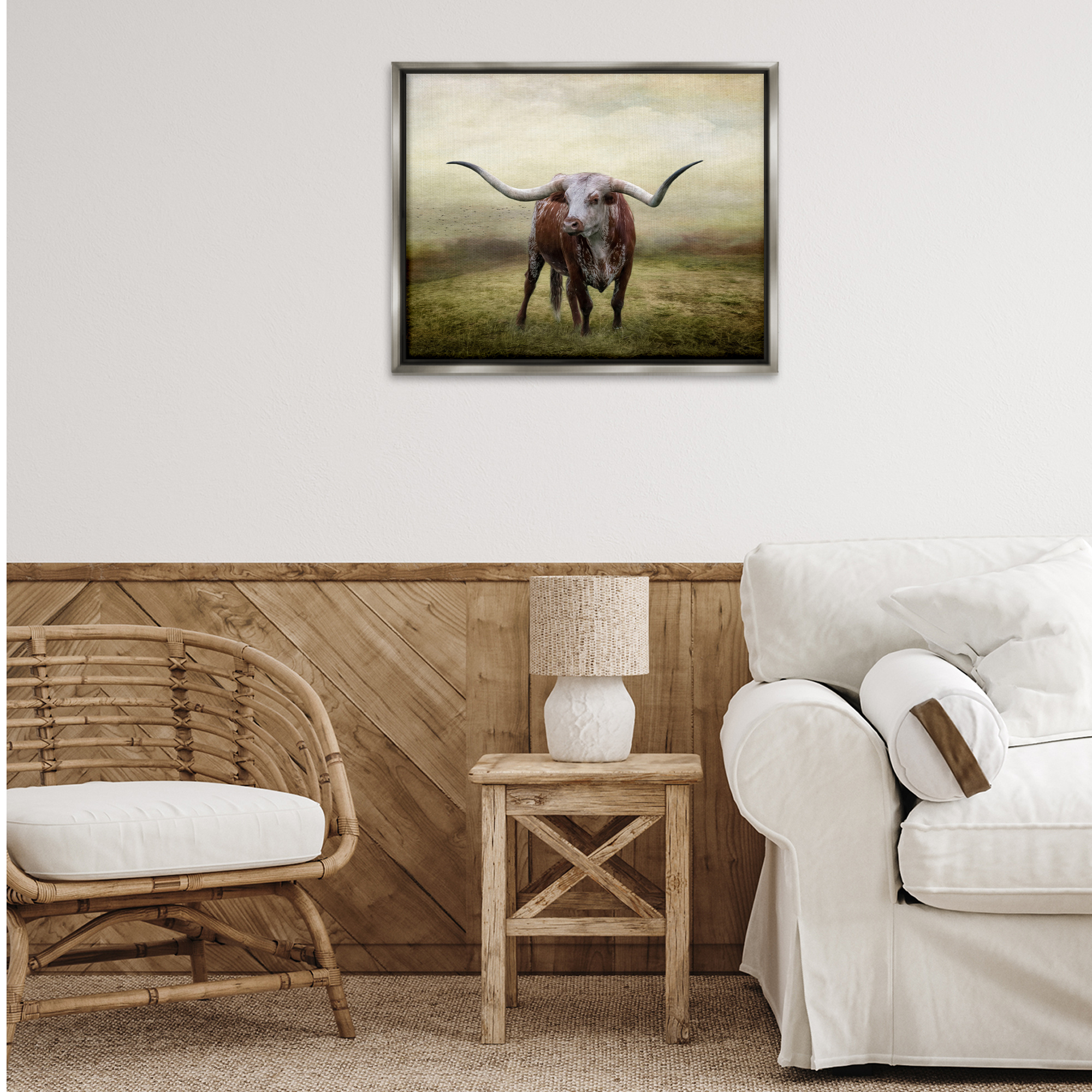 Stupell Industries Pride Of The Longhorn Animals & Insects Photography Gray Floater Framed Canvas Art Print Wall Art, 31 x 25