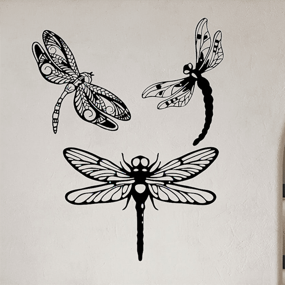 3PCS Set of Metal Dragonfly Wall Decor in Antique Black: Varied Sizes, Perfect for Decorating Living Rooms, Bedrooms and Gardens - Wall Sculptures