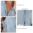 thumbnail image 4 of Denim Blouse Short Sleeve Turn Down Collar Front Pocket Single Breasted Denim Shirt Top for Women Light Blue XXL, 4 of 5