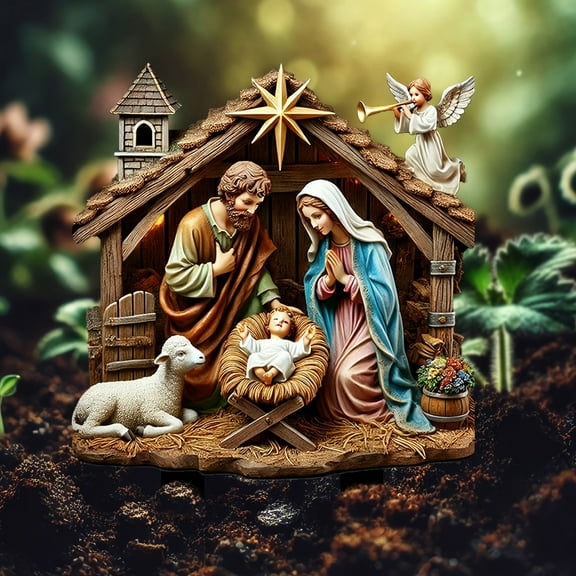 Eolstice Birth Of Jesus Scene, Acrylic Floor Insert Decor, Religious Holiday Display for Garden Yard