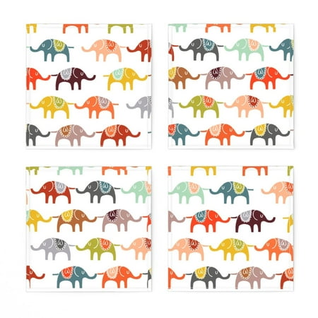 

Linen Cotton Canvas Cocktail Napkins (Set of 4) - Elephant Circus Colorful Kids Children Animals Whimsical Boho Room Decor African Nursery Modern Print Cloth Cocktail Napkins by Spoonflower