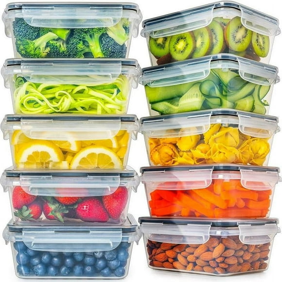 Food Storage Containers 10 pack (30 oz) | BPA- Free Plastic with Lids | Leak-proof Airtight Reusable Tupperware for Meal Prep, Lunches and Kitchen Organization Storage