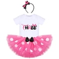 thumbnail image 2 of IBTOM CASTLE Toddler Girls 3rd Birthday Outfit Polka Dots Romper Tutu Dress Mouse Headband Princess Skirt 3PCS Set for Photo Shoot 3 Years Hot Pink - Black, 2 of 8