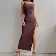 thumbnail image 3 of Vestido Largo De Verano Vestido de fiesta en la playa para mujer Sin espalda Color sólido Casual Traje diario (Café L) Cgtredaw para Mujer Color arena T L, 3 of 6