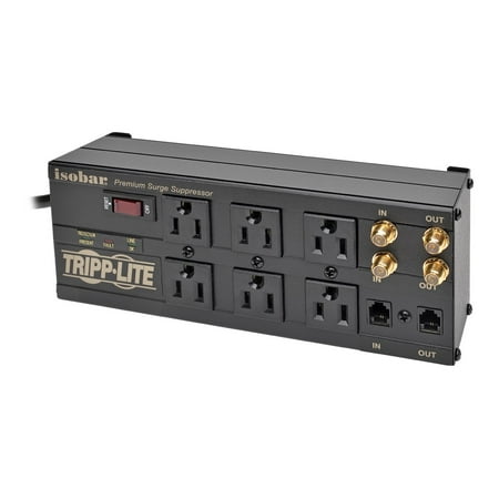 UPC: 0037332011213 | Tripp Lite Isobar Surge Protector Metal 6 Outlet RJ11 Coax 6 Cord 3330 J – Surge protector – AC 120 V – output connectors: 6 – Canada United States – black