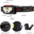 thumbnail image 4 of Lámpara de cabeza LED, luces USB recargables con detector de movimiento, luz de 300 lm, 8 modos IPX4 resistente al agua, 30 horas continuas, pesca, camping, lectura, senderismo, ciclismo Ormromra GX-171-1, 4 of 6
