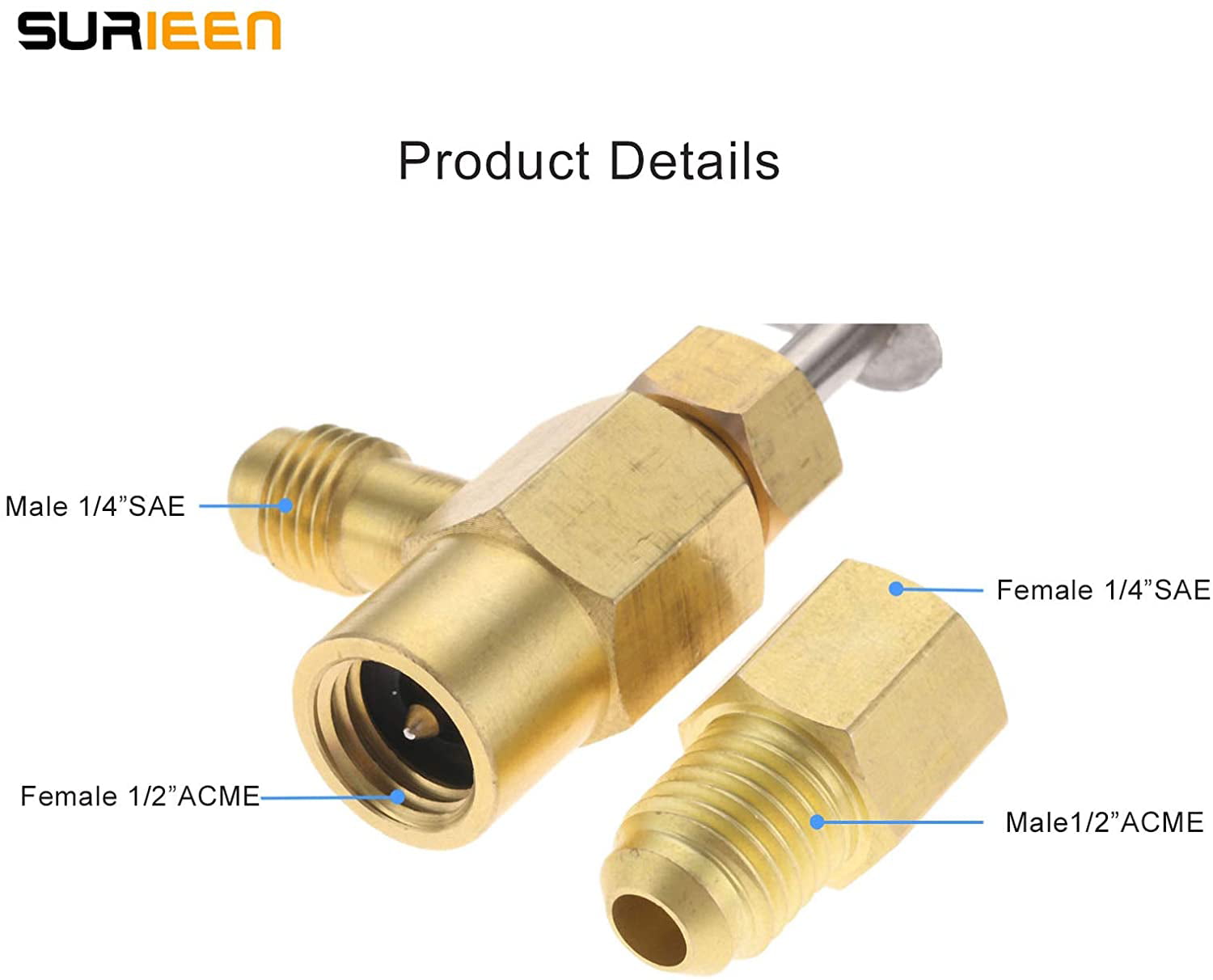 SURIEEN R134A Fittings Quick Coupler High Low Adapter with R134A Can-Tap Refrigerant Dispenser Tool with Tank Adapter for 1/4 and 1/2 inch AC Freon Charging Hose 
