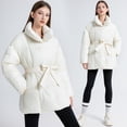 thumbnail image 5 of Women's Winter Puffer Jacket Mid Length Belted Coat Casual Loose Long Sleeves Windproof Down Jacket, 5 of 5