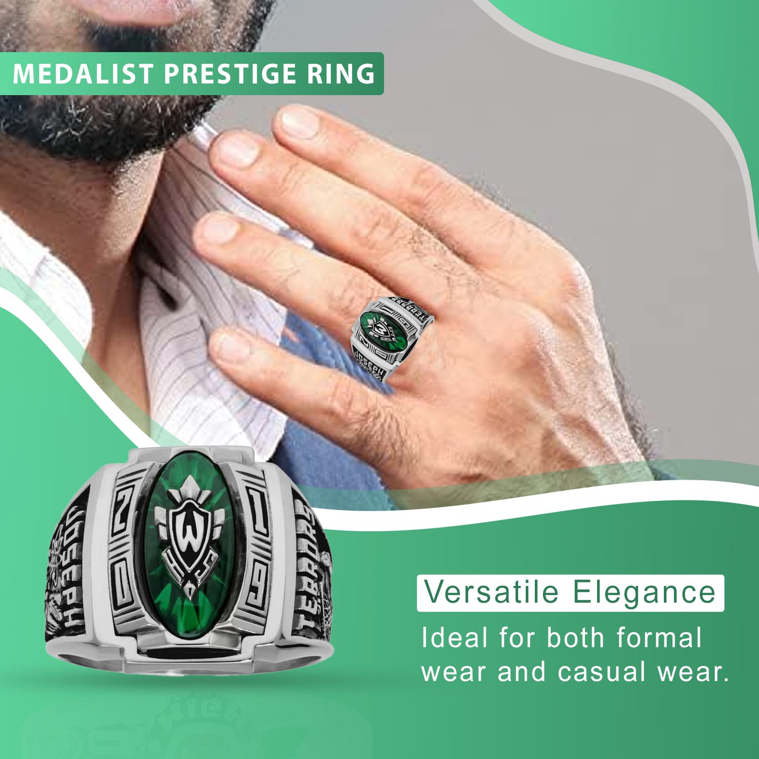 Personalized Men's Varsity Class Ring available in Valadium Metals, Valadium Two-Toned, Silver Plus, 10kt Gold Two-Toned, 10kt Gold - image 2 of 8