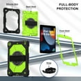 thumbnail image 3 of ELEHOLD Rugged Hybrid Case For iPad 9th/8th/7th Generation, with Built-in Kickstand 360° Rotating Handstrap Crossbody Shoulder Strap Shockproof Heavy Duty Case, Black+Green, 3 of 9