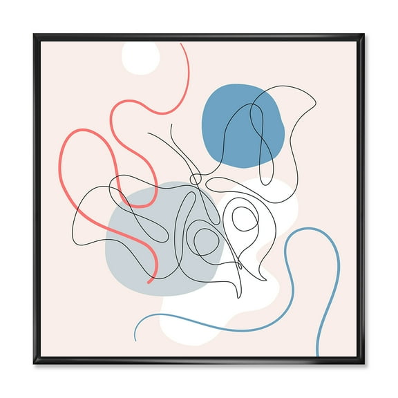 Designart 'Butterfly With One Line Drawing On Cubism Shapes II' Modern Framed Canvas Wall Art Print