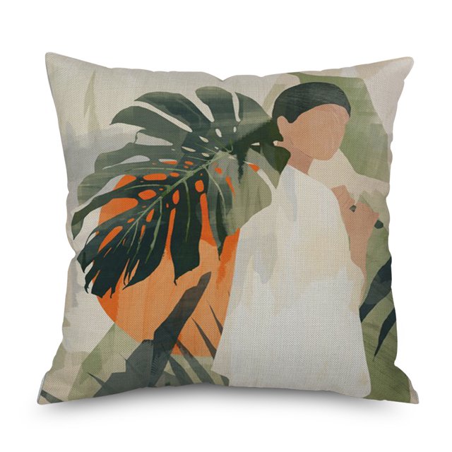 Ins Wind Linen Pillowcase Simple Creative Cushion Abstract Leaf Pillow Square Cushion Cover 26