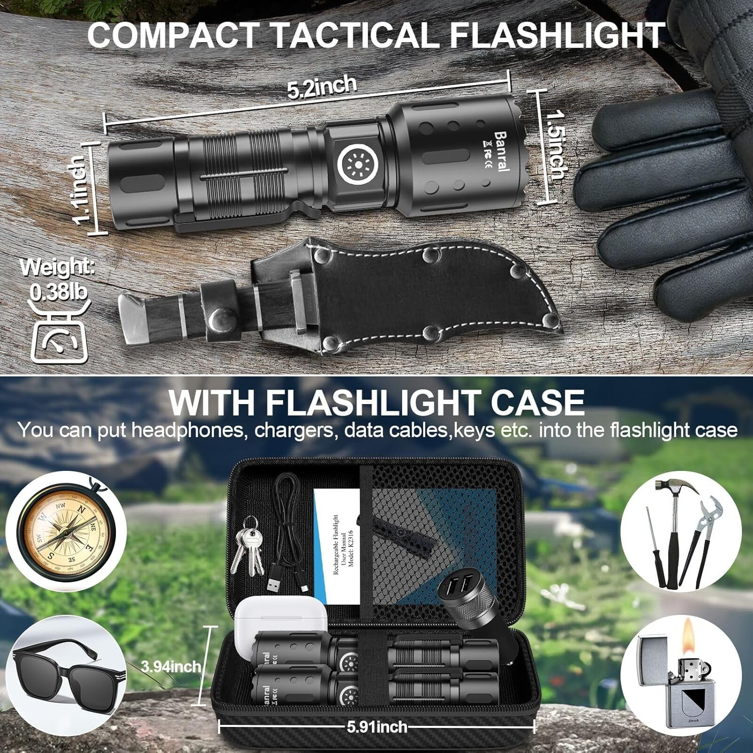 2 Pack Outdoor Camping Rechargeable Flashlights,High Lumens LED Waterproof Flash Light with Memory Function  for Camping,Emergency