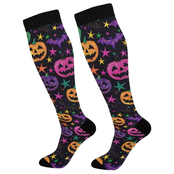 joogoo Pumpkins Glitter Stars Bats Socks Women Men Knee High Sock