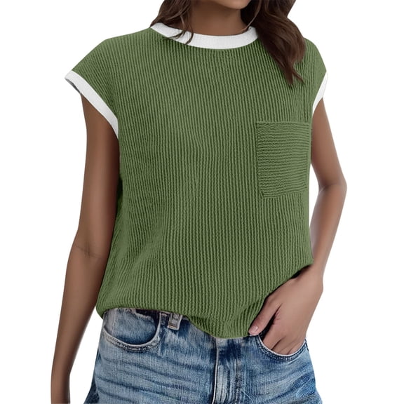 Women's Basic Short Sleeve Rib Knit T Shirt for Spring/Summer, Casual Style, Versatile Pairing