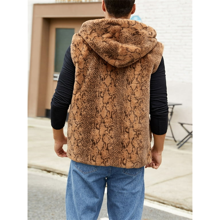 Mens faux fur vest with hood best sale