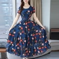 thumbnail image 2 of Hontri Robe Décontractée pour Femme Offres à Moins de 15 $, Mode Femme Été Mi-Mollet Manches Courtes Robe de Plage Imprimée Bleu G, 2 of 7