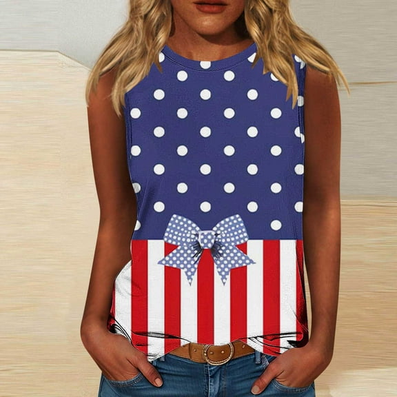 Memorial Day Tank Tops for Women American Flag Tanks American Flag Tank Tops for Women Independence Day Womens Tops Women's Casual Independence Day Sleeveless Round Neck Tops