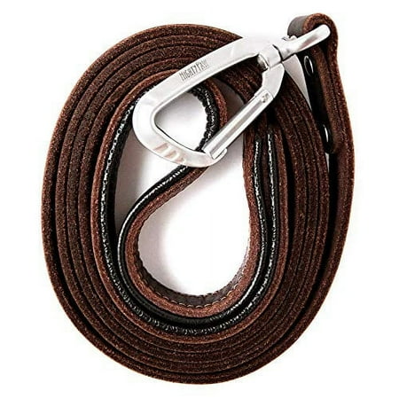 UPC: 0850007686147 | Mighty Paw Leather Dog Leash | 6 Ft Leash. Super Soft Padded Handle Leather Lead with Extra D-Ring for Waste Bags. Strong Climbers Clip Perfect Medium and Large Dog Leash. (Brown)