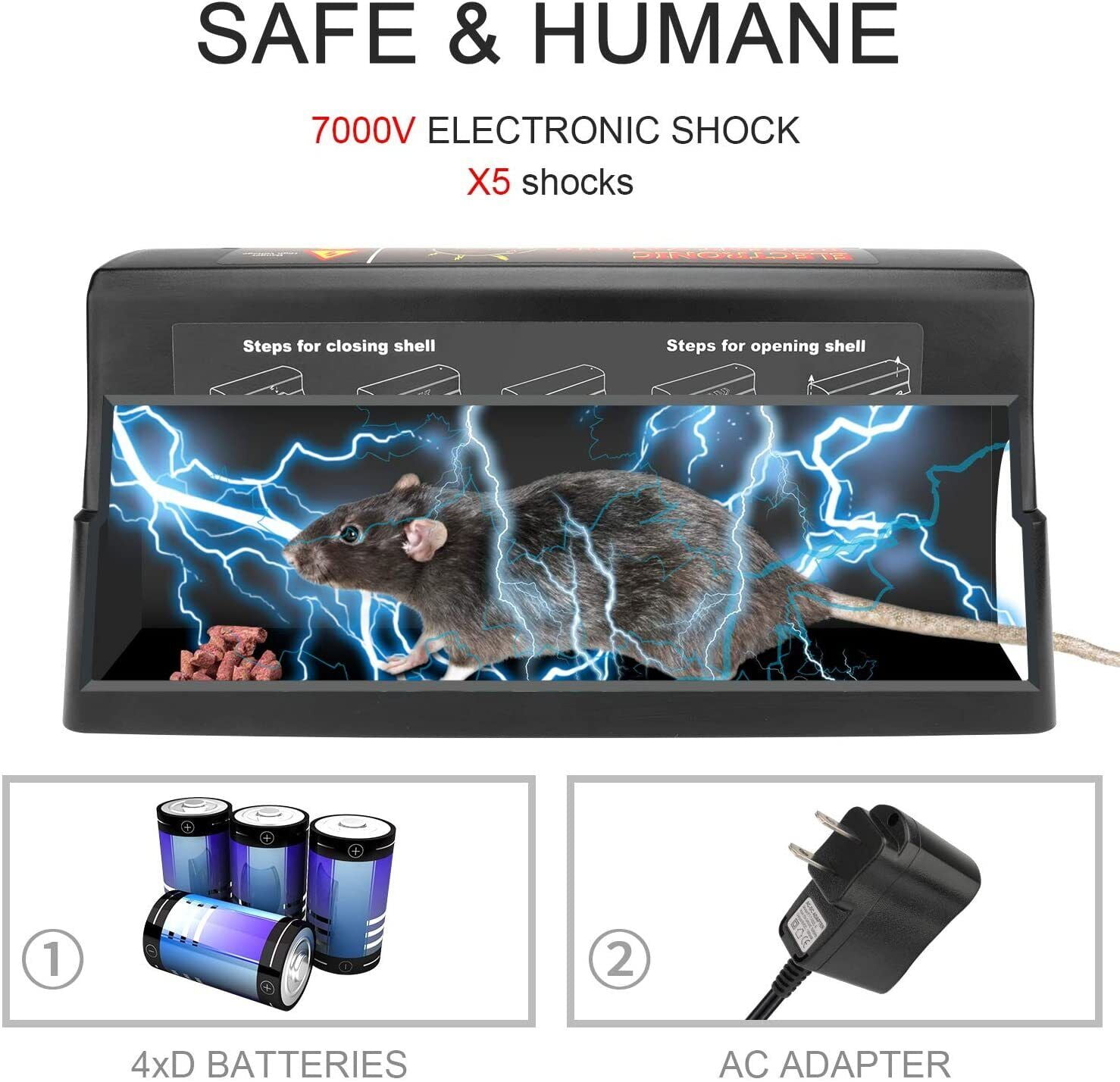 P PURNEAT Electronic Rat Traps, Mouse Rodent Traps Electronic,【2018  upgraded】 High Voltage Emitting,Effective and Powerful killer for rat,squirrels  Mice and similar rodents Pest Electronic mouse trap