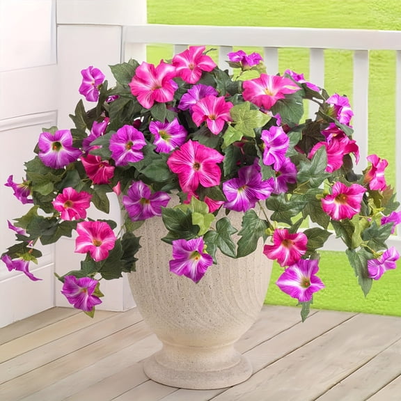 Twfbrm Artificial Artificial Hanging Flowers Plants for Outdoor, Summer Patio Porch Faux Petunias with Eucalyptus Leaves, UV Resistant Artificial Flowers for Planter Gardens Balcony Porch Indoor