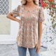 thumbnail image 2 of Top nuevo de cuello redondo con estampado floral para mujer - Blusa holgada de manga corta con pliegues en la parte delantera, cómoda y fluida para llevar de forma informal o al trabajo (S-XXL), 2 of 3