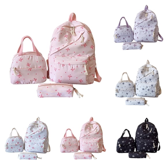 Girls Backpack Set Cute Bow Dot Print School Bookbag with Lunch Bag and Pencil Case Travel Casual Daypacks