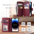 thumbnail image 4 of For Samsung Galaxy A57 5G Wallet Phone Case With 9 Card Holder Zipper Pocket, Magnetic Closure Premium PU Leather Flip Case With Wrist Strap,Wine red,For Galaxy A57 5G, 4 of 10