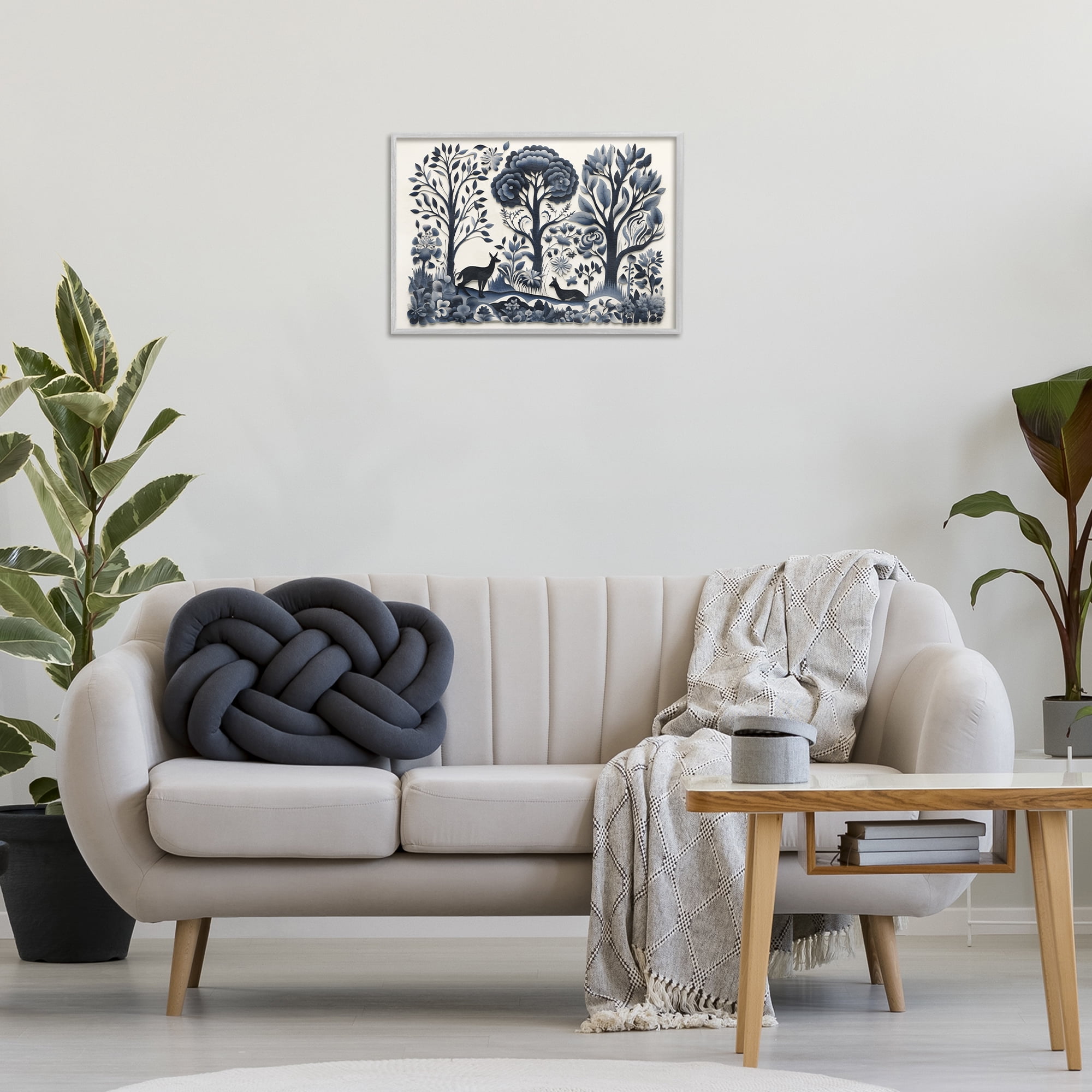 Stupell Industries Boho Forest Creatures Landscape Painting Gray Framed Art Print Wall Art, 24 x 16