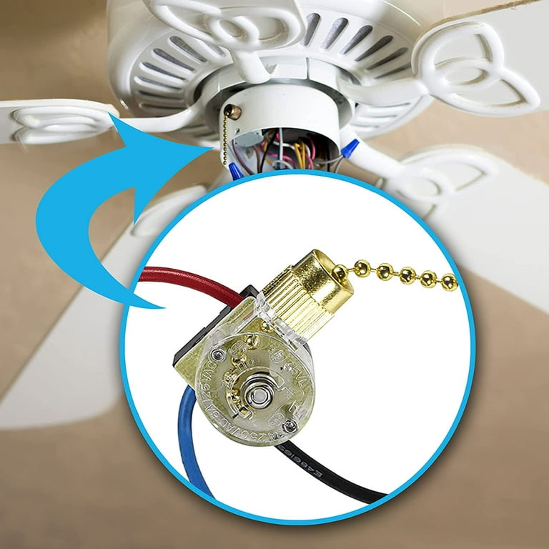 HQRP Ceiling Fan Switch Compatible with Zing Ear ZE-110, Harbor Breeze  0101870 3-Way 3-Wire Pull Chain Fan Light Switch With 3 Pre-Installed  Wires, UL 