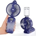 thumbnail image 1 of Ventilador con rociador de agua nebulizada, batería de gran capacidad de 5000 mAh, mini ventilador portátil operado y 5 velocidades ajustables (azul), 1 of 5