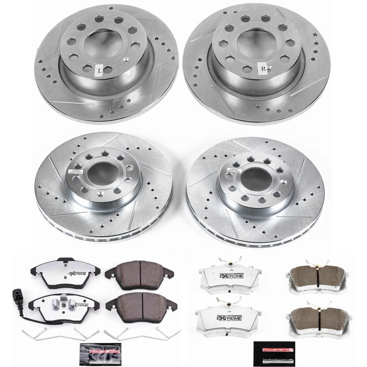 PowerStop Front and Rear Z26 Street Warrior Carbon-Fiber Ceramic Brake Pad and Drilled and Slotted Rotor Kit Fits: AUDI VOLKSWAGEN Select Models K5749-26
